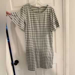 J. Crew Gray and White Striped Midi Dress